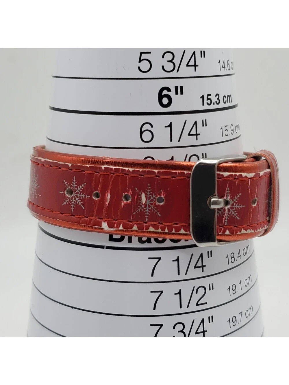 Red Snowflake Quartz Watch Womens 32mm Red Snowflake Band New Battery